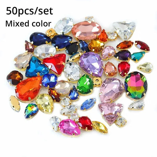 50PCS Water Drop & Round Claw Drill Diamonds – Multi-Shape Gems for Wedding Dresses, Shoes & Accessories