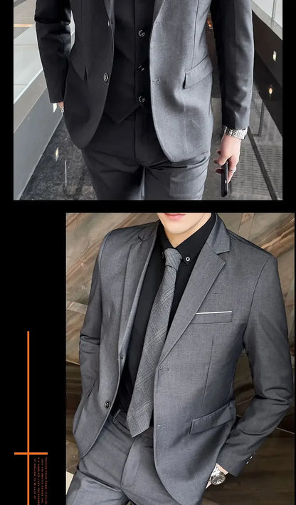 Men’s 3-Piece Suit 6XL — Blazer, Vest & Trousers, Italian Style Fashion Business Wedding Formal Gentleman Dress
