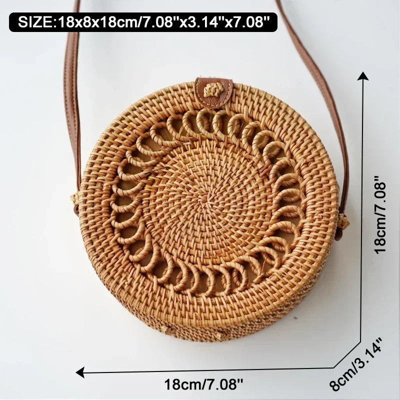 Handmade Straw Bag – Women’s Summer Rattan Beach Handbag, Boho Woven Circle Tote