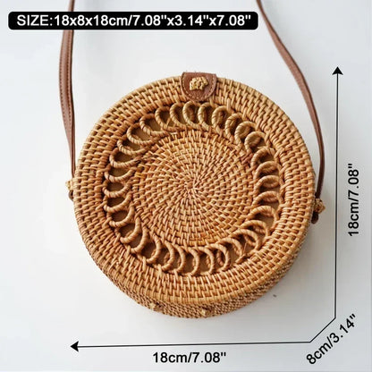 Handmade Straw Bag – Women’s Summer Rattan Beach Handbag, Boho Woven Circle Tote