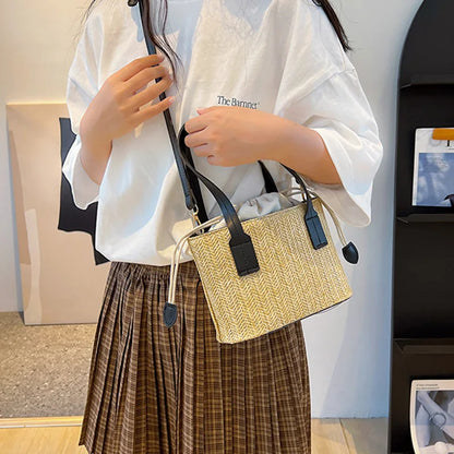 Fashion Straw Bucket Crossbody Bag – Women’s Summer Beach & Travel Shoulder Handbag