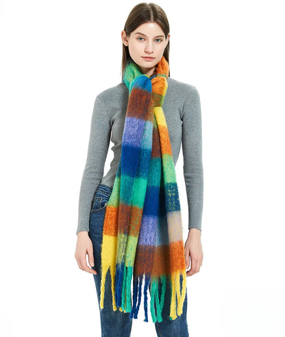 2025 Women's Winter Thick Cashmere Scarf – Warm Pashmina Shawl with Rainbow Tassels & Wraps