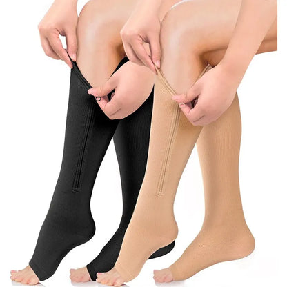 1 Pair Zipper Compression Socks: Pain Relief Stretchy Stockings for Women Men, Open Toe Compression Sports Socks Support