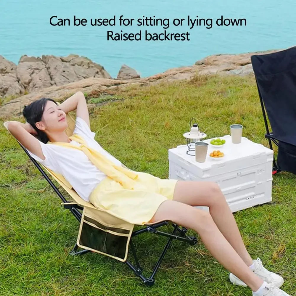 Camping Folding Moon Chair – Portable Ultra-Light Outdoor Chair with Side Pocket for Fishing & Travel