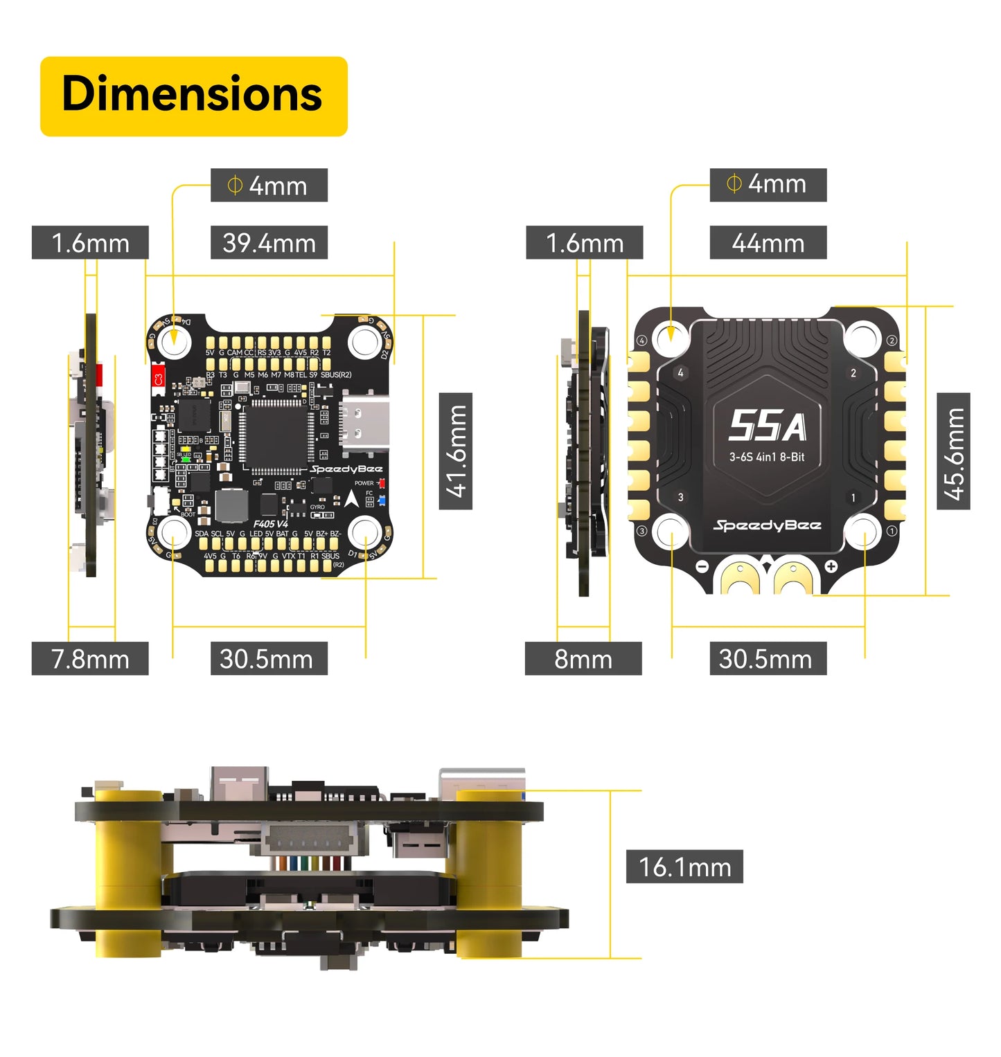 SpeedyBee F4 F405 V4 30x30 Stack – 55A/60A BLS 4-in-1 ESC, ICM42688P, Wireless Bluetooth FC for FPV Racing Drones, iNAV & Betaflight Compatible
