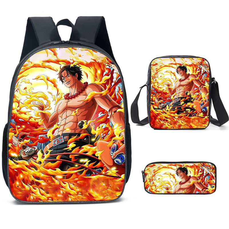 3PC One Piece Luffy School Backpack Set – Rechargeable Anime Bag for Boys & Girls, Student Cartoon Mochila