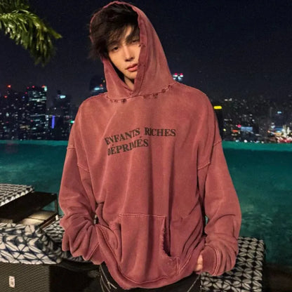 2025SS Ripped E.R.D. Hoodie – Men & Women Slogan Print Short Wide Sweatshirt