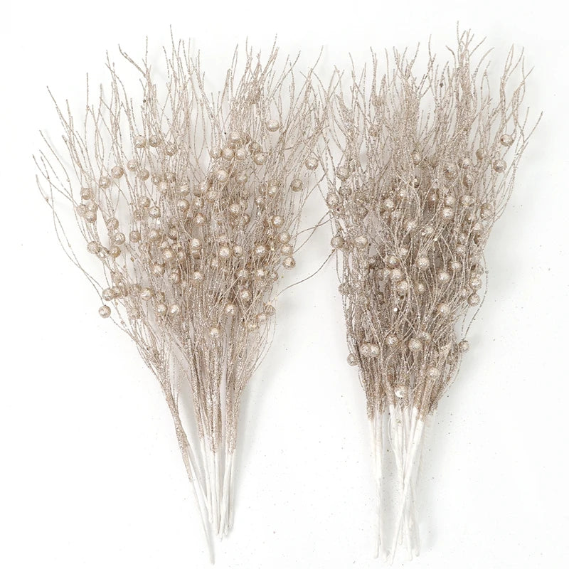 5PCS Glitter Artificial Berry Bouquet | Christmas Tree Ornament & Home Decor for New Year 2026, Navidad DIY Wreath Accessories