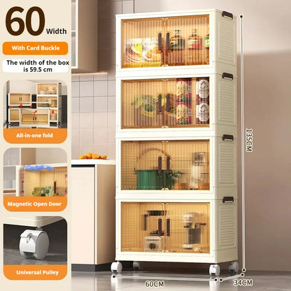 2025 Folding Living Room Cabinet – Multifunction Rolling Closet Organizer with Large Capacity Storage