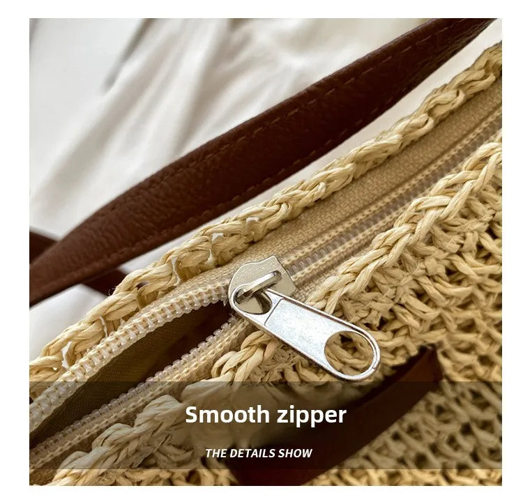 Straw Knitted Handbag – Women’s Woven Shoulder & Crossbody Beach Bag