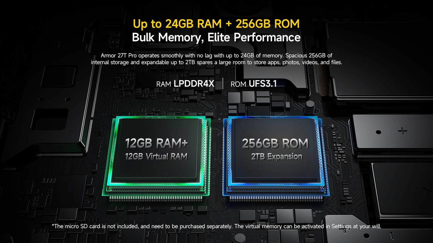 Ulefone Armor 27T Pro 5G Rugged Smartphone – 10600mAh, Android 14, 50MP+64MP Night Camera, 6.78" 120Hz, 24GB+256GB, NFC