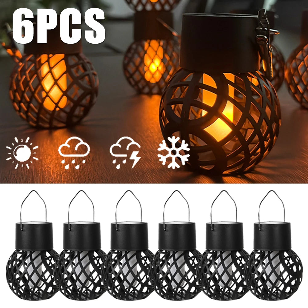 LED Solar Hanging Lanterns 1-6Pcs – Outdoor Flame Effect, Waterproof Fairy Lights for Garden, Patio, and Yard Decor