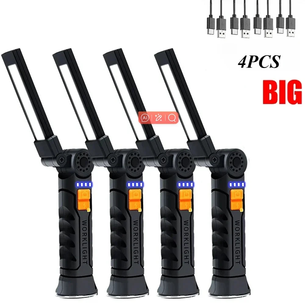 USB Rechargeable LED Flashlight – Built-in Battery Torch with Magnetic Base, 5 Modes for Home & Outdoor Camping