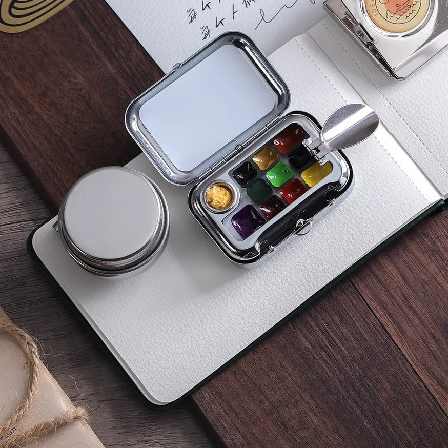 Mini Portable Watercolor Paint Dispenser Set: Travel Watercolour Paint Set with 10/16 Grids Palette Empty Box