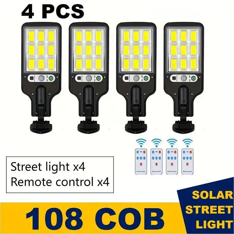 1/2/4-Pack Solar Street Lights – 108 COB LED Outdoor Wall Lights with Remote Control, Motion Sensor & Adjustable 3 Modes