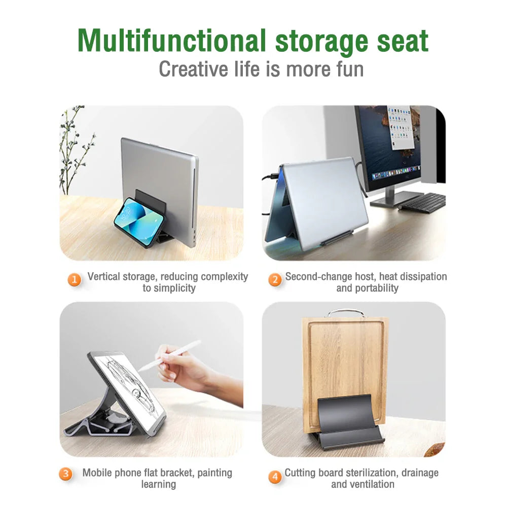 Vertical Laptop Stand with Heat Dissipation - Non-Slip Gravity Induction Holder for Laptops, Notebooks, iPad Pro, and Tablets