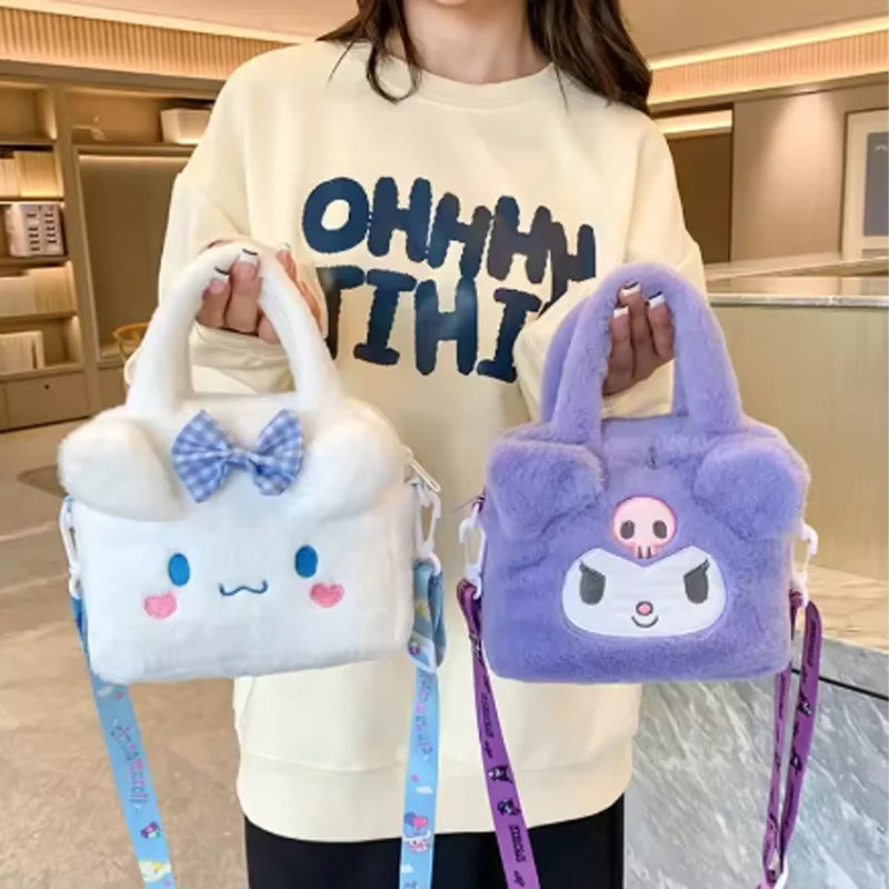 Sanrio Kawaii Plush Bag – Kuromi, Cinnamoroll & My Melody Cosmetic & Travel Handbag for Girls