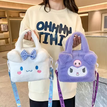 Sanrio Kawaii Plush Bag – Kuromi, Cinnamoroll & My Melody Cosmetic & Travel Handbag for Girls