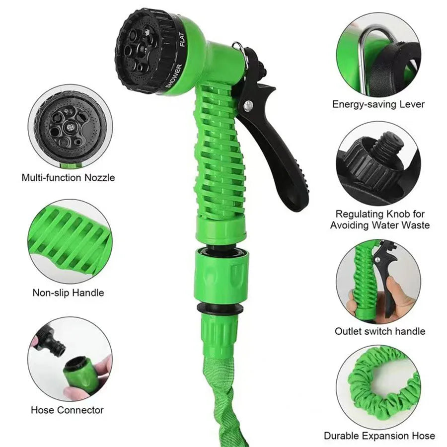 25FT–200FT Expandable Garden Hose – Lightweight Durable Watering Tool with 7-Function Spray Gun