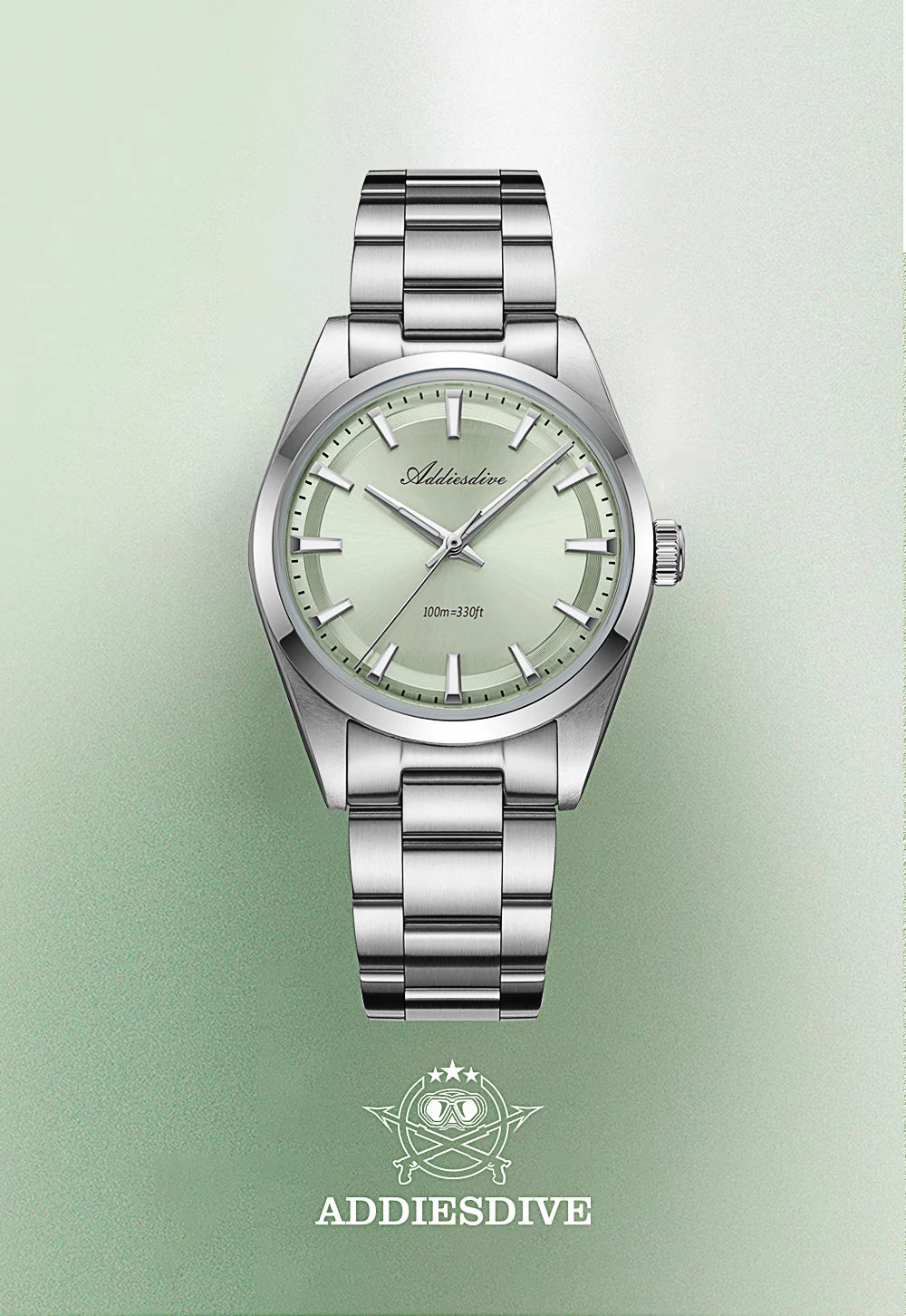 ADDIESDIVE Men's Luxury Quartz Watch – VH31, 100m Waterproof, Green AR Coating, Luminous, 316L Stainless Steel, 36mm