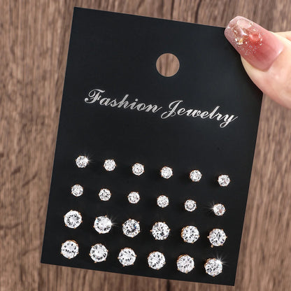 12 Pairs Luxury Zirconia Earrings – Elegant Shiny Stud Set for Parties, Gifts, and Couples