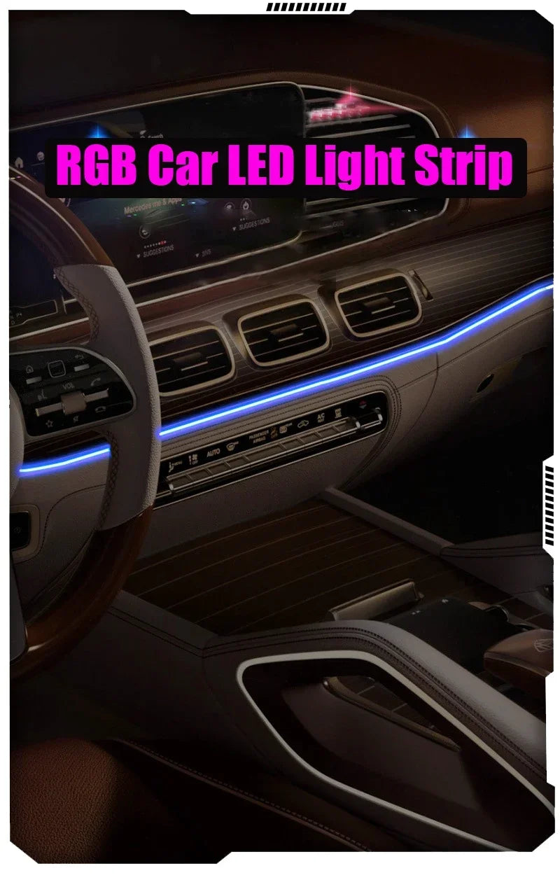 RGB Car Interior LED Light Strip – 2/3/4/5M USB Fiber Optic Atmosphere Lamp, APP Control for Customizable Lighting