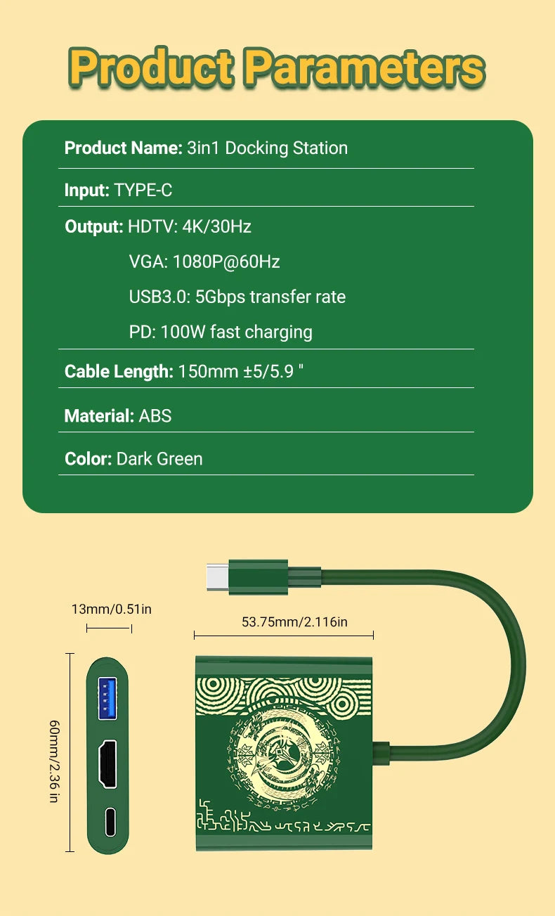 4K Switch TV Docking Station — 3-in-1 USB-C Game Hub with USB 3.0, HDMI & 100W PD for Laptop, Nintendo Switch/Switch OLED, Mobile Phone