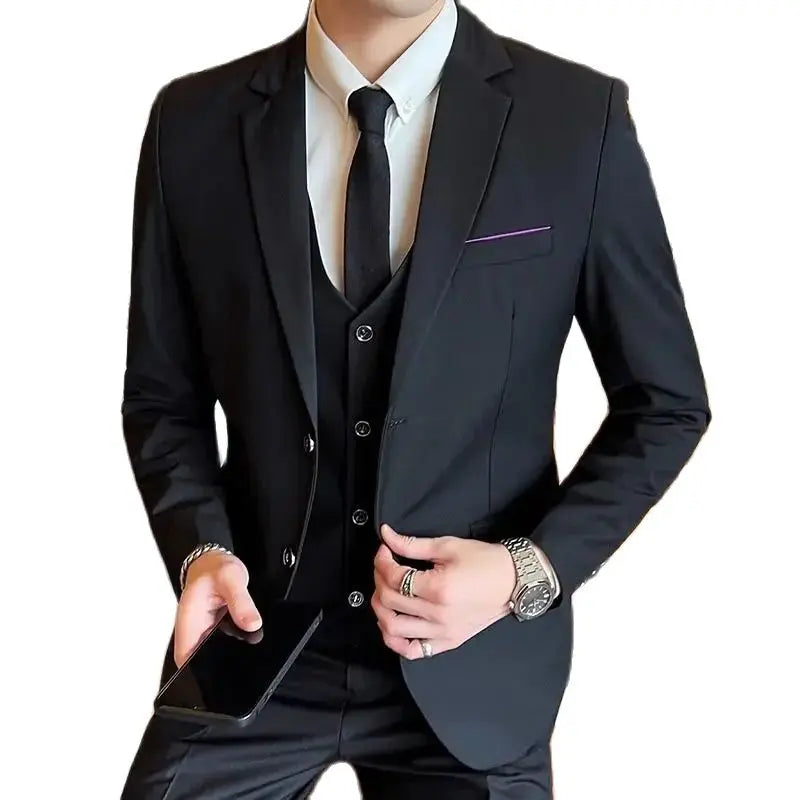 Men’s 3-Piece Suit 6XL — Blazer, Vest & Trousers, Italian Style Fashion Business Wedding Formal Gentleman Dress