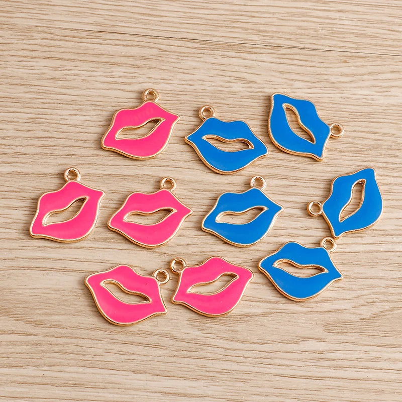 10PCS Cute Enamel Lips & Lipstick Charms – Pendants for Jewelry Making, Earrings, Necklaces & Bracelets DIY Crafts