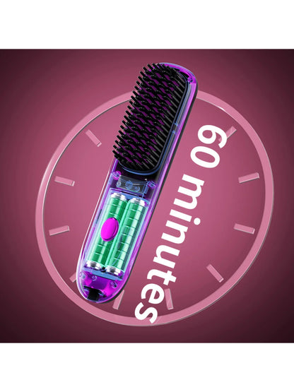 Wireless Negative Ion Hair Straightening Comb – Portable Straightener & Curling Tool