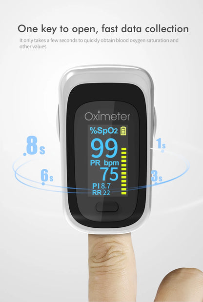 KIUZOU Finger Pulse Oximeter – SPO2, PR, PI, RR Blood Oxygen Monitor with OLED Display