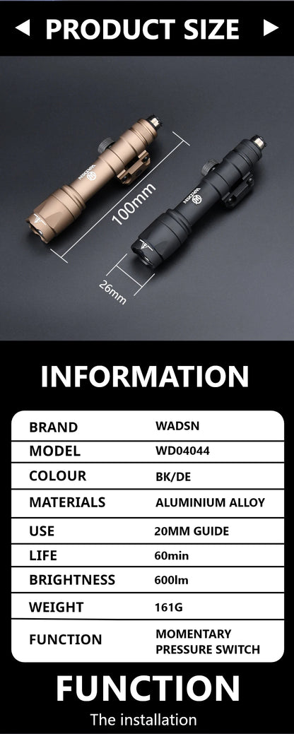 WADSN Airsoft M600C/M600/M300 Tactical Scout Light – AR15 Rifle LED Flashlight, Hunting Spotlight, 20mm Rail Mount