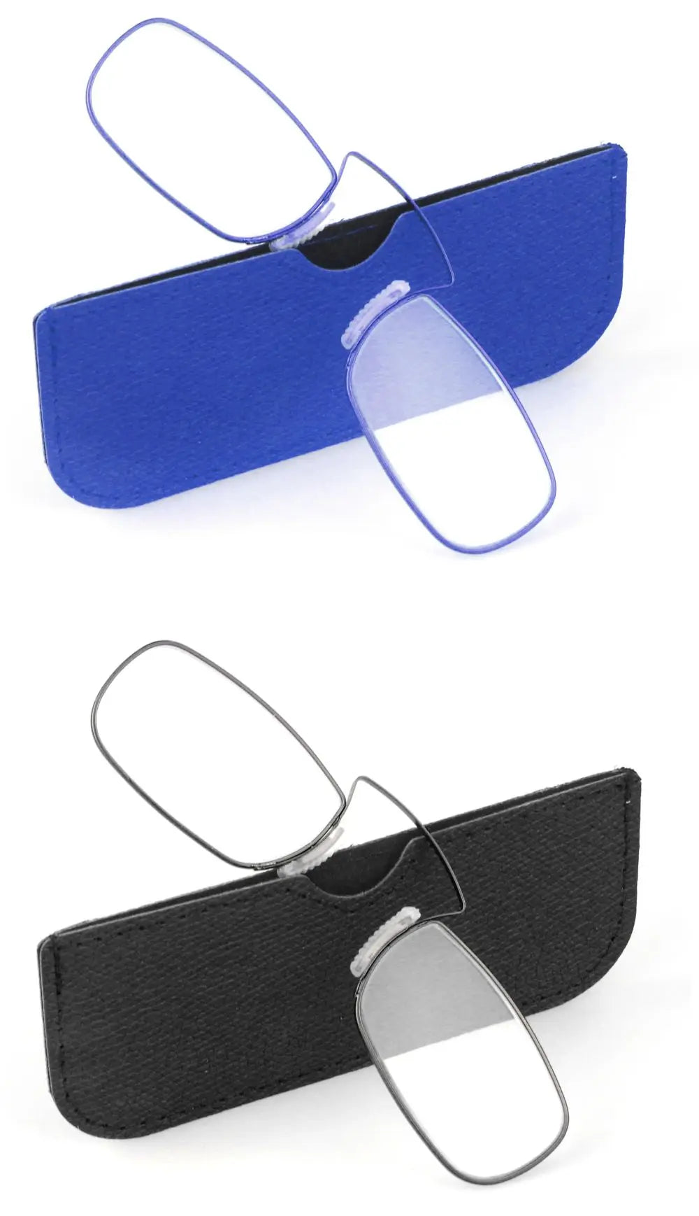 Portable Rectangle Reading Glasses for Men — Clip-On Nose Bridge Metal Frame with Case, Prescription +1 to +3