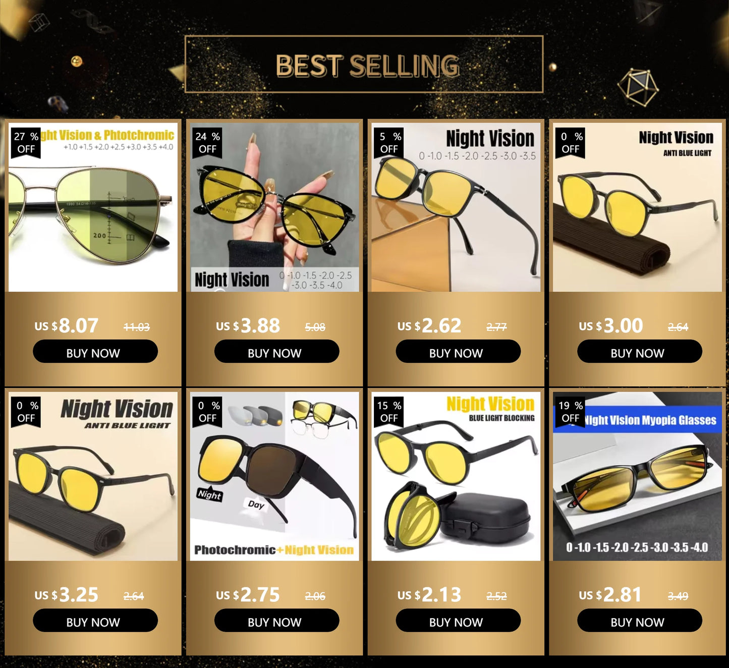 Vintage Unisex Anti-Glare Night Vision Driving Glasses – Ultralight Square Frame Myopia Eyewear (-4.0)