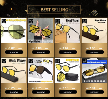 Vintage Unisex Anti-Glare Night Vision Driving Glasses – Ultralight Square Frame Myopia Eyewear (-4.0)