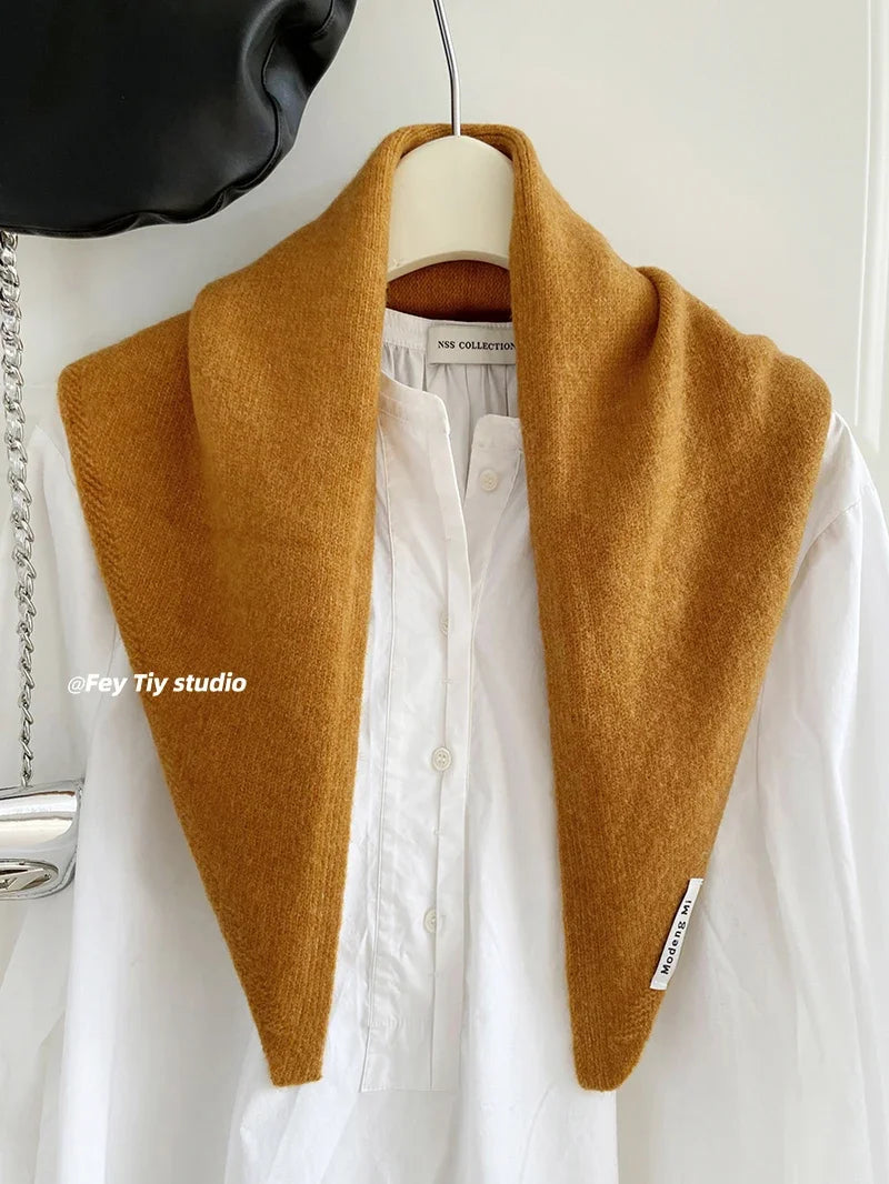 British Korean Style Wool Knitted Triangular Scarf – Multi-Functional Headscarf, Warm Knit Scarf for Women