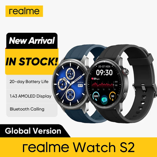 Global Version realme Watch S2 – 1.43'' AMOLED Smartwatch, 20-Day Battery, AI Engine, IP68 Waterproof