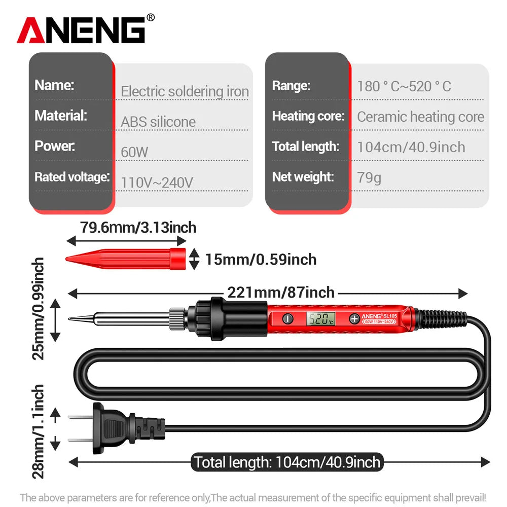ANENG SL104/SL105 Electric Soldering Iron – Professional Digital Display, Adjustable Temperature Portable Kit for Welding & Soldering Repair