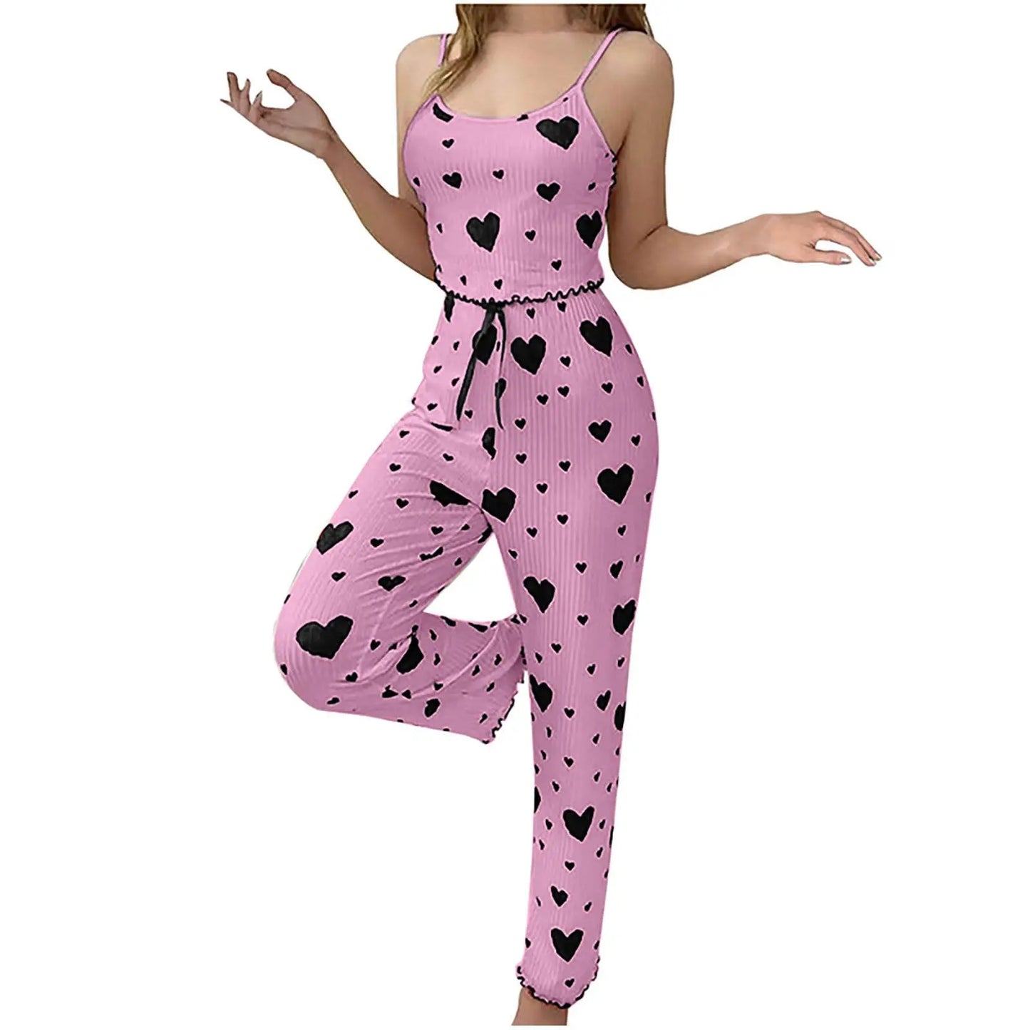 Plus Size Women's Pajama Set – 2-Piece Love Print Short Vest & Trousers, Soft & Breathable Sleepwear