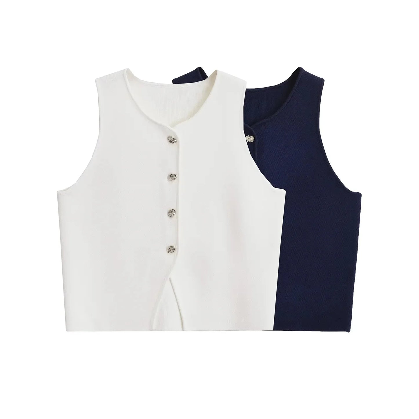 Fall 2025 Knit Vest for Women – Sleeveless Cropped Asymmetrical Slim Sweater Top – White Basic Slim Shirt