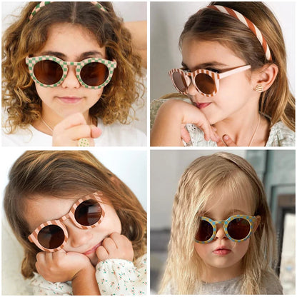 2023 Kids Checker Panel Round Sunglasses – Cute UV400 Sun Protection for Baby Girls & Children Outdoor Wear