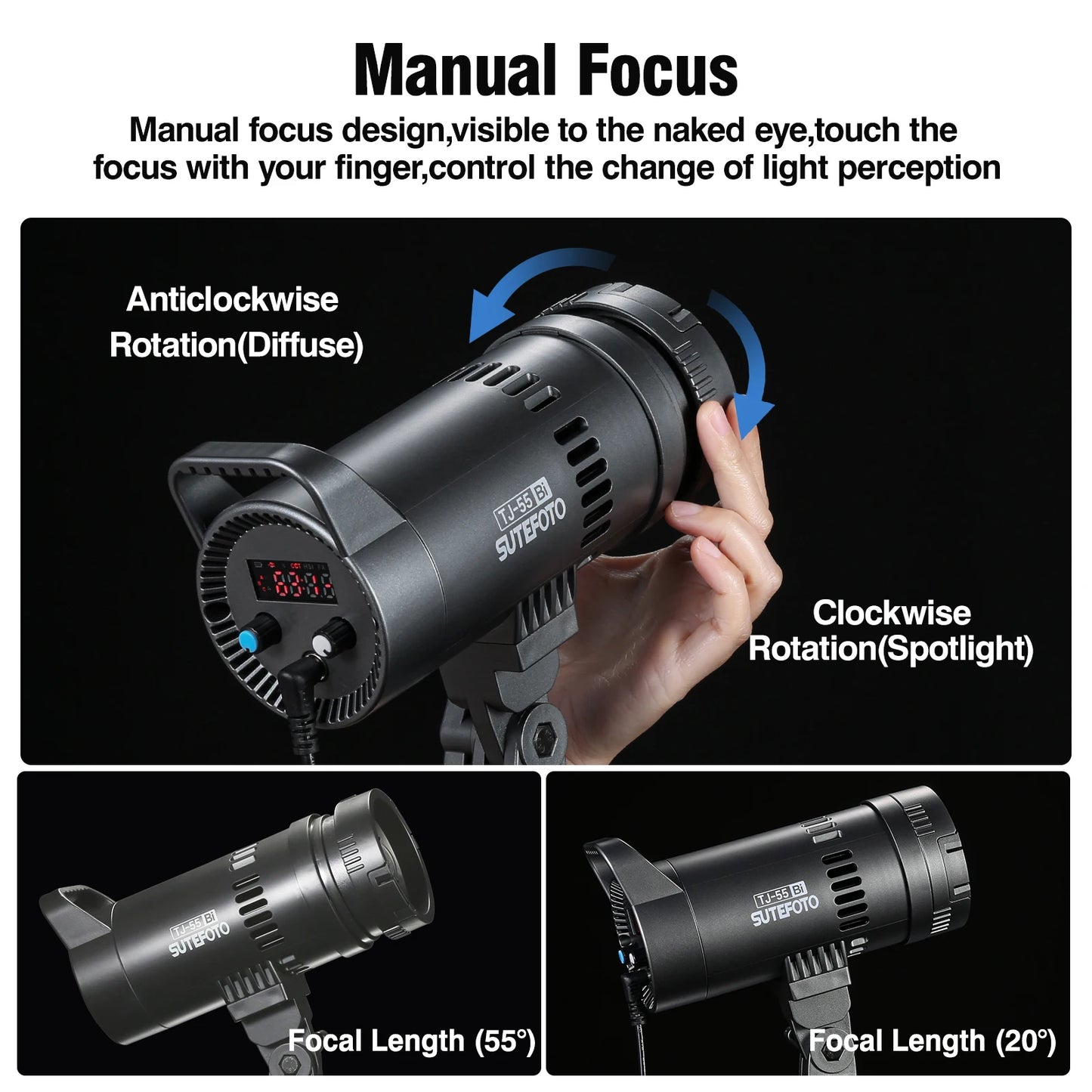 Sutefoto TJ55 Bi-Color LED Video Light - 55W COB Photographic Light, 3200K-5600K, Portable Fill Light for Video & Live Streaming