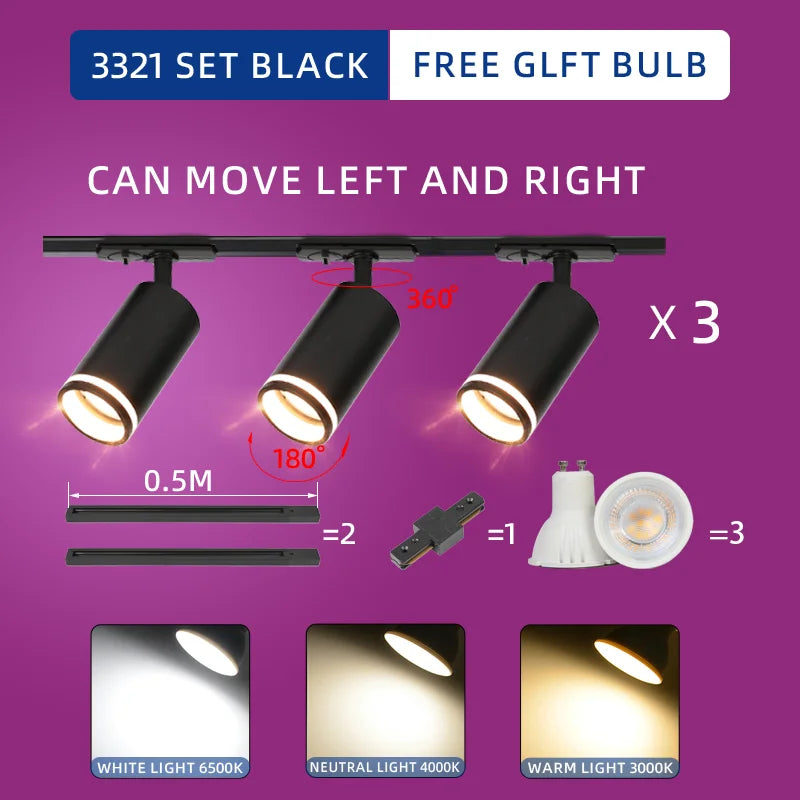 LED Track Light System – 85-265V COB Ceiling Lamp Set with Rails & Spots for Clothing Shops, Living Rooms & Stores