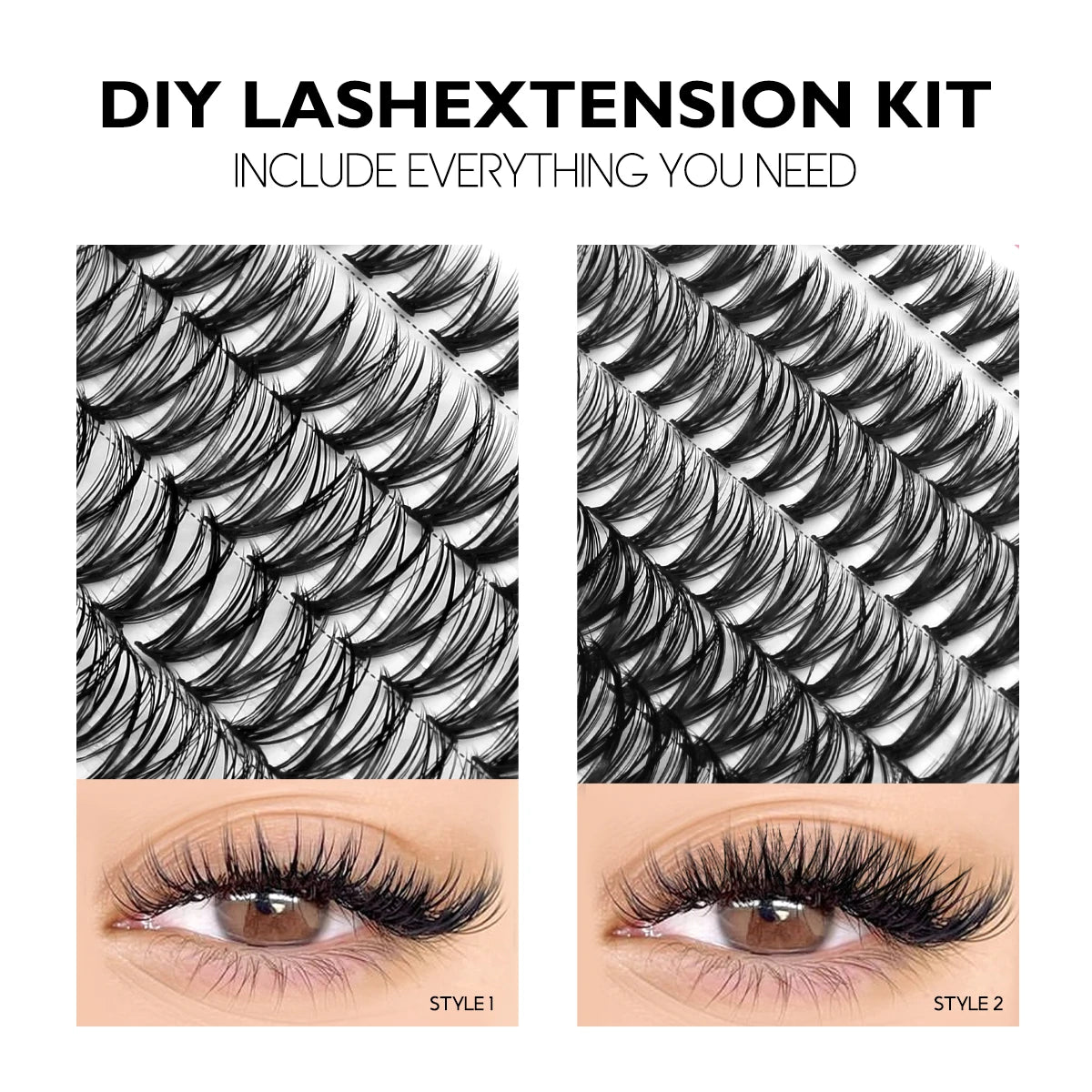 Lash Clusters Extension Kit – Fake Eyelashes Set with Lash Bond, Seal, and Applicator Tool for Makeup