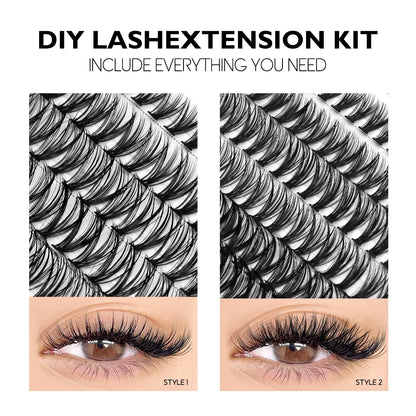 Lash Clusters Extension Kit – Fake Eyelashes Set with Lash Bond, Seal, and Applicator Tool for Makeup