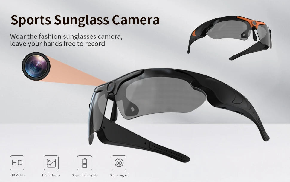 HD 1080P Mini Glasses Camera – Outdoor Bicycle, Motorcycle Security, Polarized Lens Sunglasses with Video Camera Sports Cam