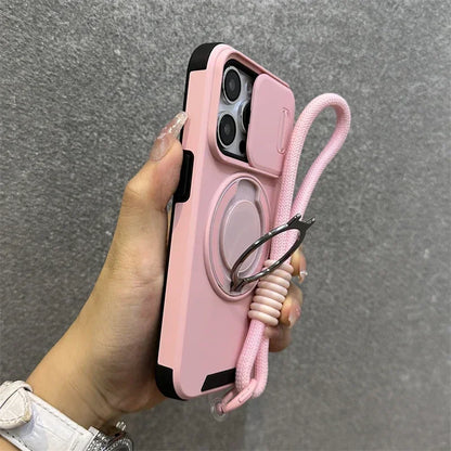 Armor Magnetic iPhone Case with Lanyard – Shockproof Slide Camera Protection for iPhone 11-16 Pro Max