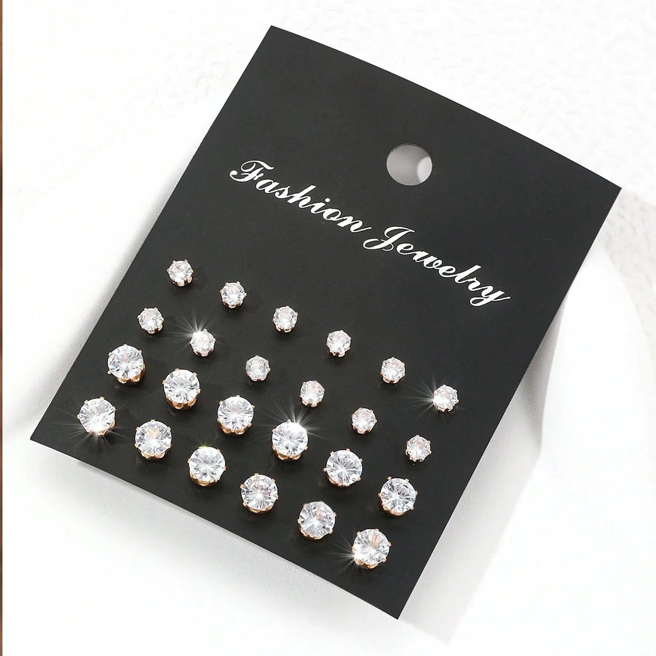 12 Pairs Luxury Zirconia Earrings – Elegant Shiny Stud Set for Parties, Gifts, and Couples