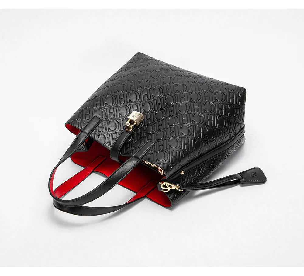 CH Fashion Women’s Shoulder Bag – Large Capacity Casual PU Leather Handbag with Embossed Letters