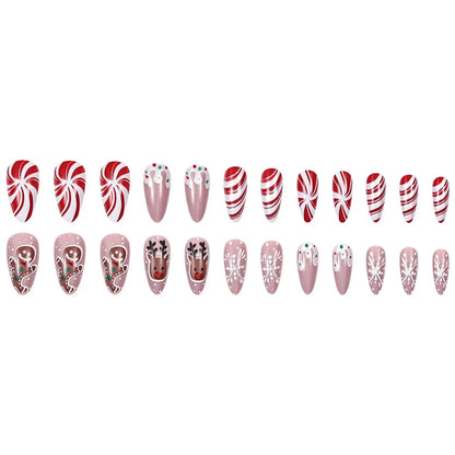 Medium Long Christmas Fake Nails – Square & Almond Tips with Tree, Snowflake & Snowman Designs